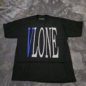 VLONE Black T-Shirt with Blue and White Logo
